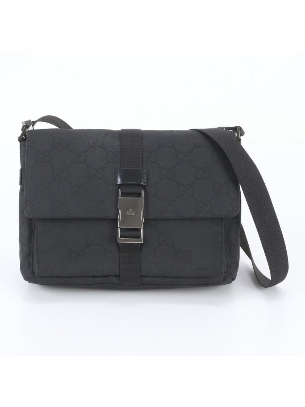 Gucci GG Nylon Leather Shoulder Bag Crossbody Messenger Black